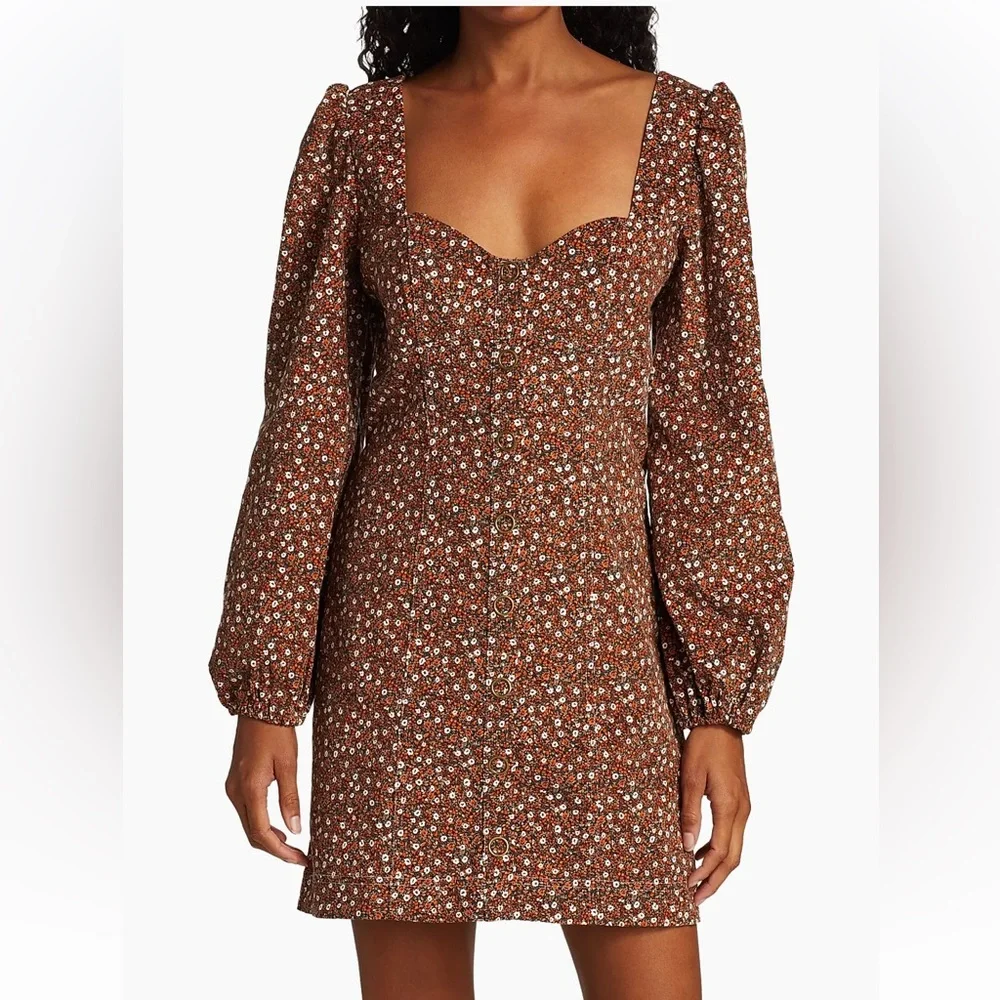 Free People Call Me Cord Corduroy Floral Mini Dress NEW WITH TAGS Sz 12 Y2K Boho
